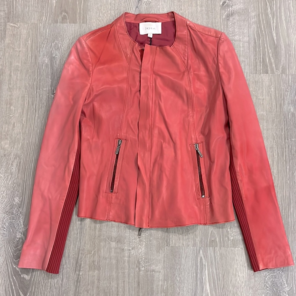 Y2K Vintage Jaye.e. Super Soft Leather Jacket Collarless Ribbed Knit Panels